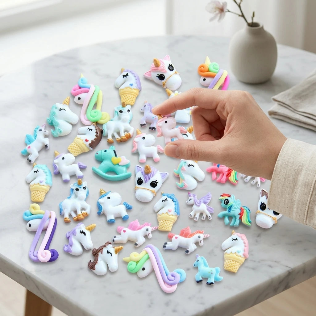 100pcs DIY Material for Jewelry Making Shoe and Phone Decoration Planar Animal Flatback Charm unicorn Cabochon Cute Cartoon Toys