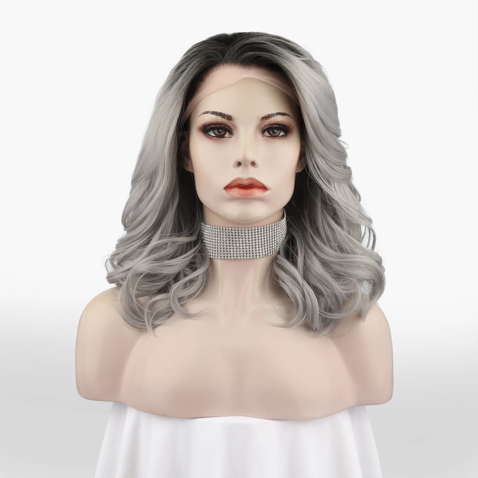 Celebrity 16inch Short bob Cut Silver Ombre Hair Grey Matte Heat Resistant Fiber Synthetic Wigs Vendor