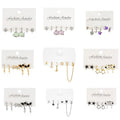 3Pcs/Set Punk Style Pink Heart Chain Design Earrings Butterfly Earrings Set for Gift
