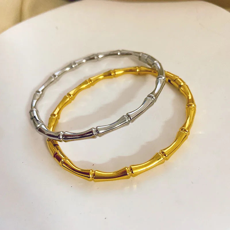 2024 Trendy Bamboo Titanium Steel Bracelet Femme Summer Niche Ins Stainless Steel Retro Trending Bamboo Cuff Bracelet