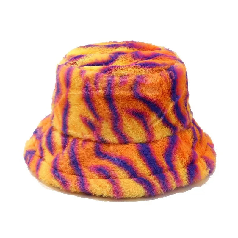 Custom Folding Visor Basin Hat Furry Tie-Dyed Winter Thickening Fisherman Hat Bucket Hat Unisex