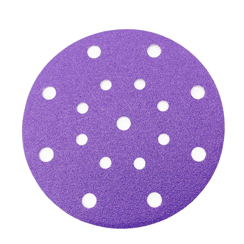 PEXMIENTAS 6inch Laser Hole Hookit Purple Ceramic Sand Paper Disc Sandpaper Wood Auto Car Polyester Film Backing