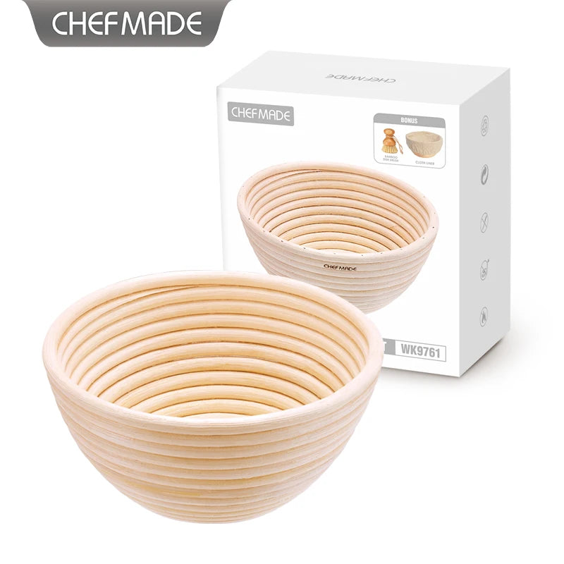 CHEFMADE WK9761 Home Bakers 3PCS Sets Premium 6.5" Round Sourdough Bread Proofing Basket With Linen Liner Cloth