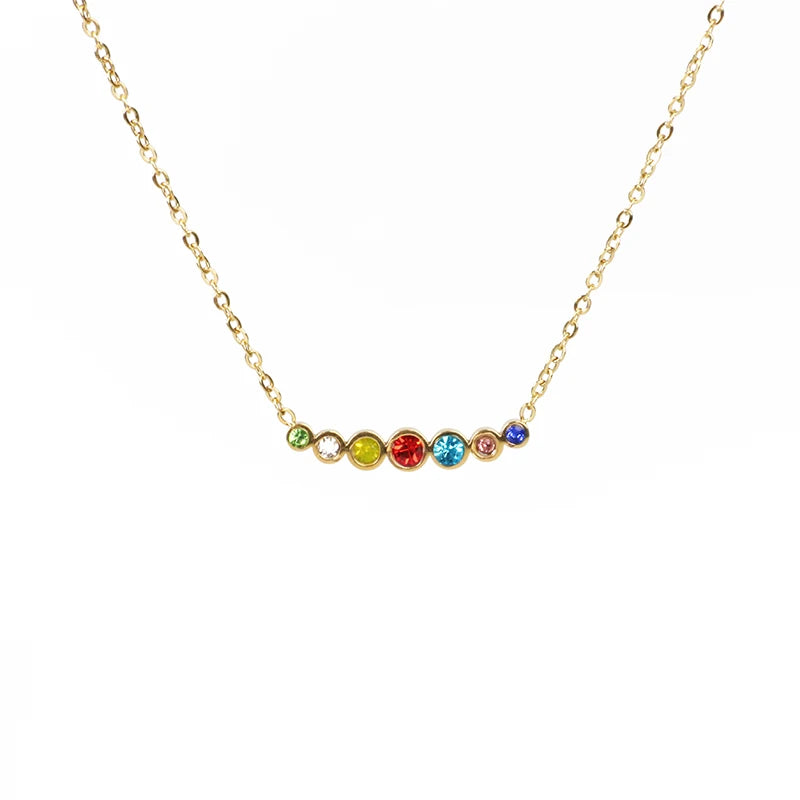 2024 New Design Stainless Steel Link Chain Necklace Rainbow Healing Crystal Birthstone Pendant Colorful Necklaces Fashion Chains