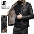 OEM Service Custom Logo Winter Men's Jacket Thick Leather with Faux Fur Collar Windproof Warm Coat Good Quality
