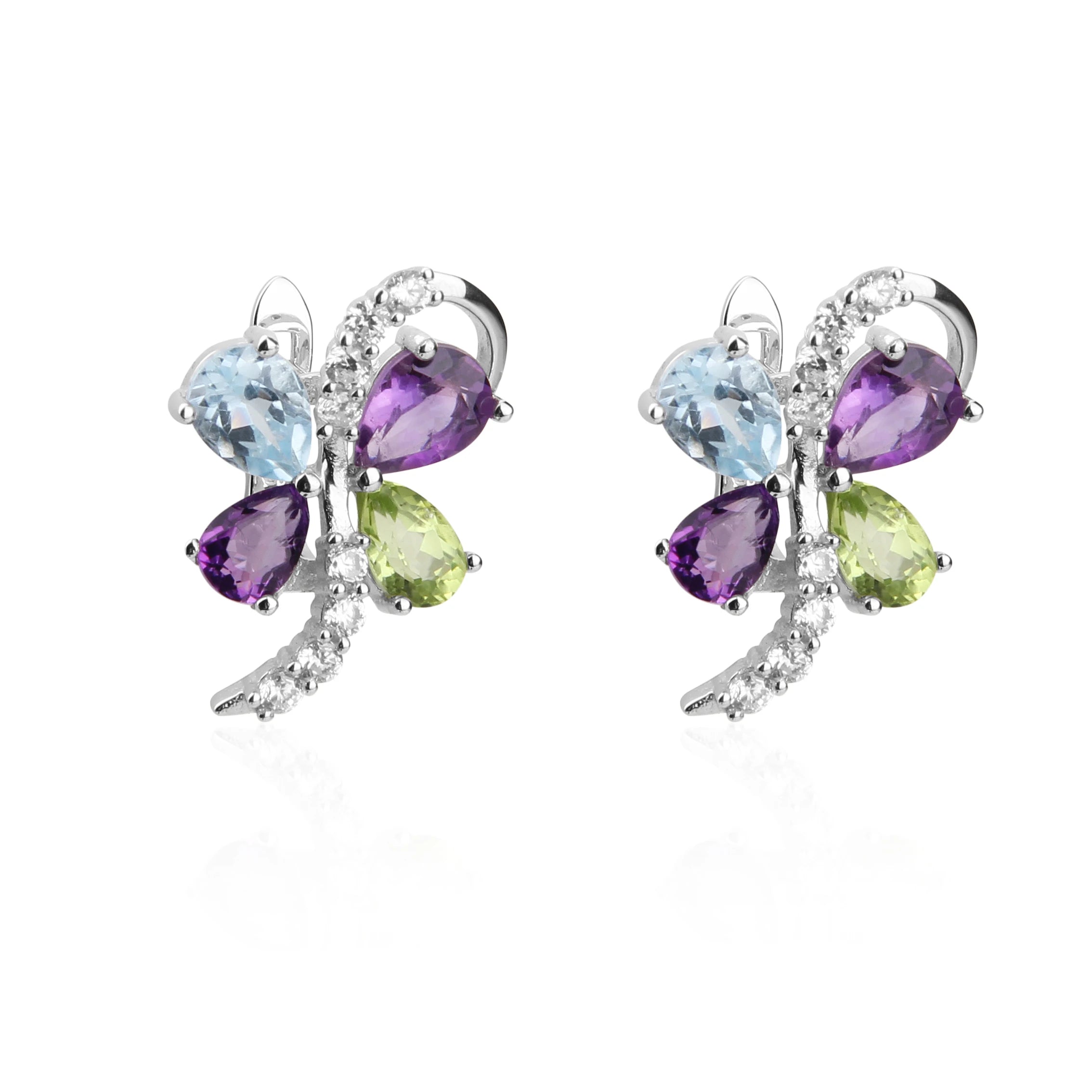 2024 Abiding Peridot Amethyst Citrine Sky Blue Topaz Mix Stone 925 Sterling Silver Multi Color Butterfly Earrings for Women