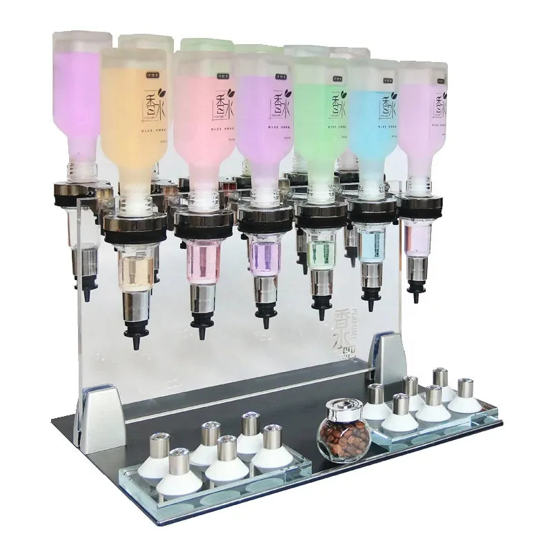 2025 New Design Cheap 12 Heads Perfume Bar Acrylic Display Stand Set 12 Bottles Perfume Dispenser Filling Machine Perfume Bar