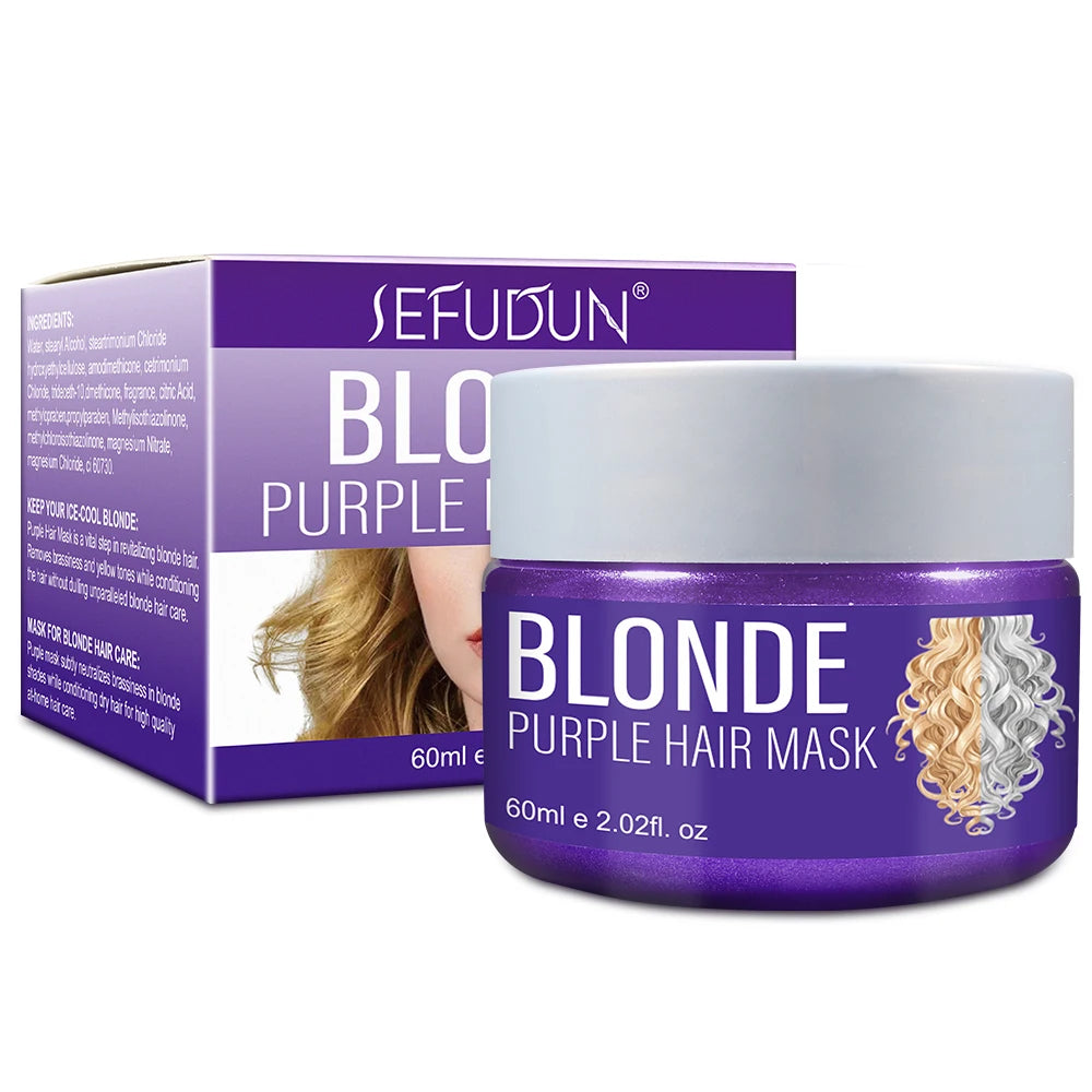 SEFUDUN Repair Yellow Brassy Tone Hair Mask Conditioner for Blonde Platinum Silver Hair