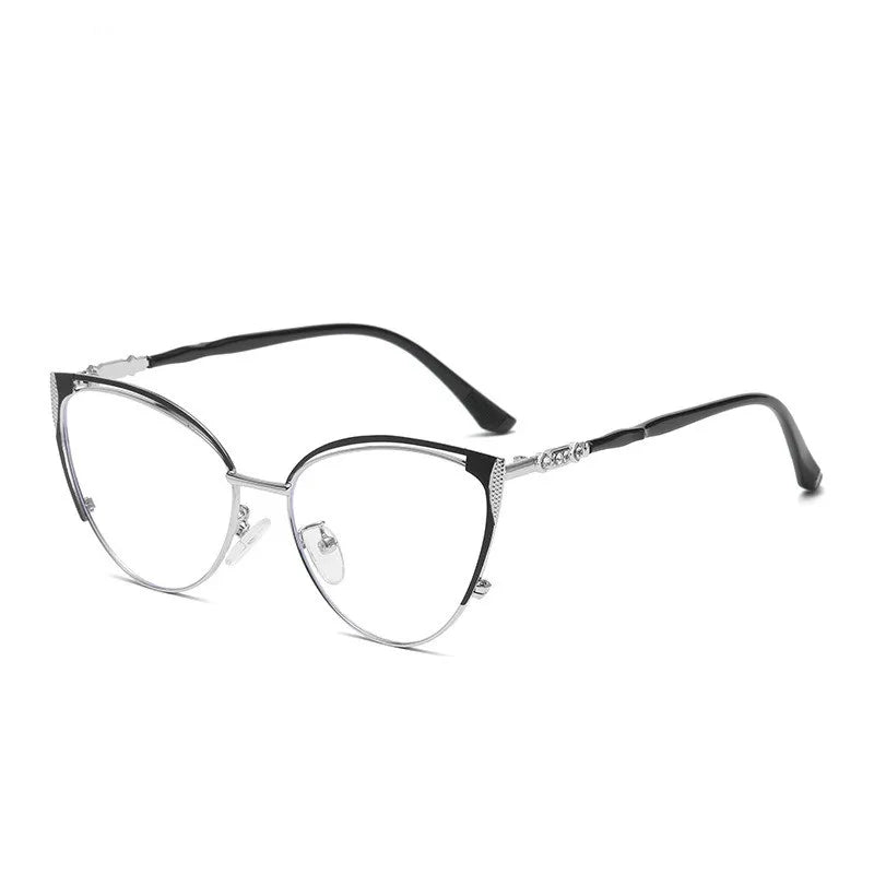 2024 Wholesale High Quality Women Anti Blue Light Glasses Frame Custom logo Cat Eye Metal Optical Eyeglasses