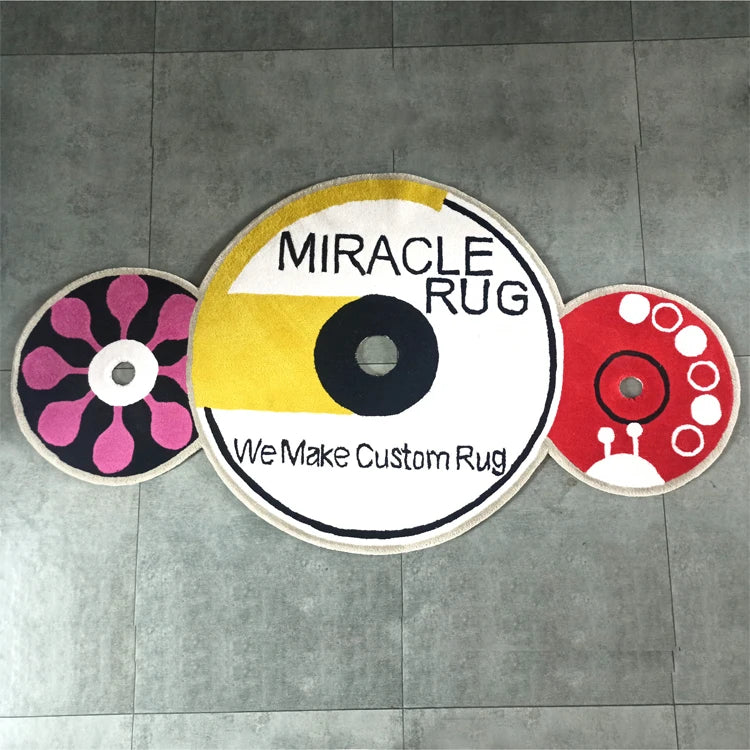 Large Supply Indoor Custom 3D Circle Abstract Rug Carpet with Vinyl Record CD Pattern Stain Resistant Modern Design