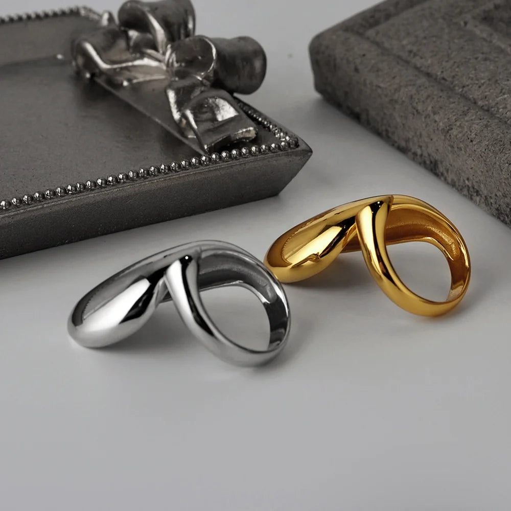Exaggerated Minimalist 925 Sterling Silver Custom Adjustable Smooth Ring Female Geometric Index Glaze Surface Rings for Girls
