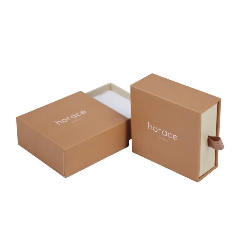 Craft Paper Small Brown Jewelry Box Custom Fancy Luxury Drawer Jewelry Packaging Box with logo