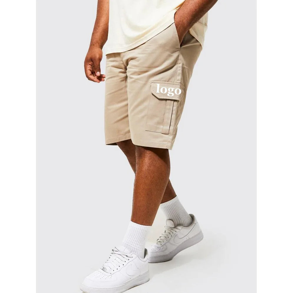 High Quality Breathable Plus Size Custom Raised Print Casual Blank 100% Cotton Men Mid Elastic Waist Knitted Cargo Shorts