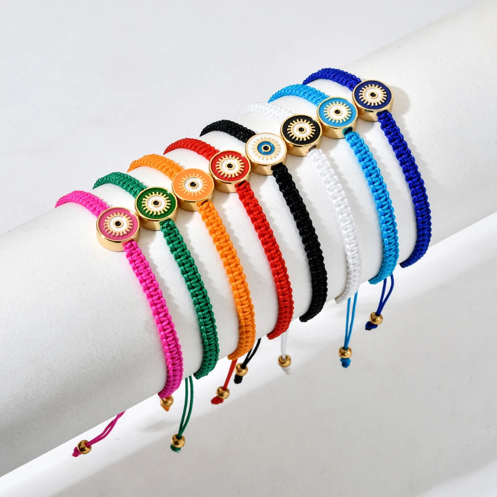 Boho Geometric Enamel Evil Eyes Bangles for Women Hand Turkish Lucky Rope Braided Chain Handmade Wedding Bracelets Jewelry
