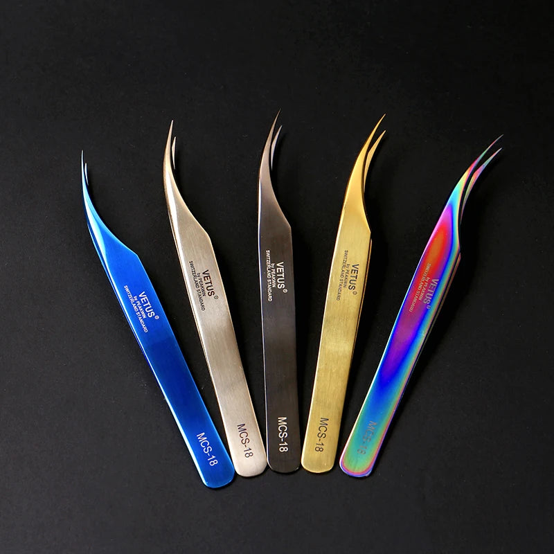 Volume Tweezers Gold Tip Stainless Steel Slanted Tip Tweezers Custom Eyelash Extension Tweezers