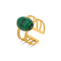 Women Malachite Wide Band Natural Stone Luxury Rings Stainless Steel