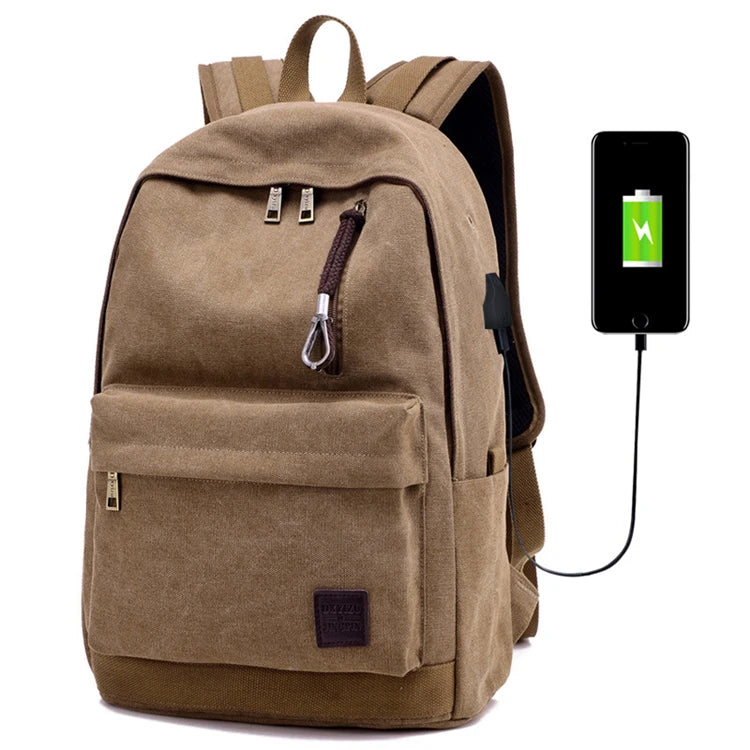 Unisex Casual 17-Inch Laptop Backpack Smart USB Port Waxed Canvas Student School Bag Shoulder Carrying System Waterproof