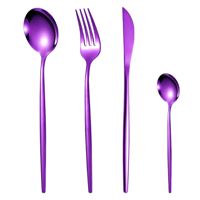 Hotel Nordic Style Purple Flatware Set Stainless Steel Titanium Plated Messer Gabel Loffel Silverware Cutlery