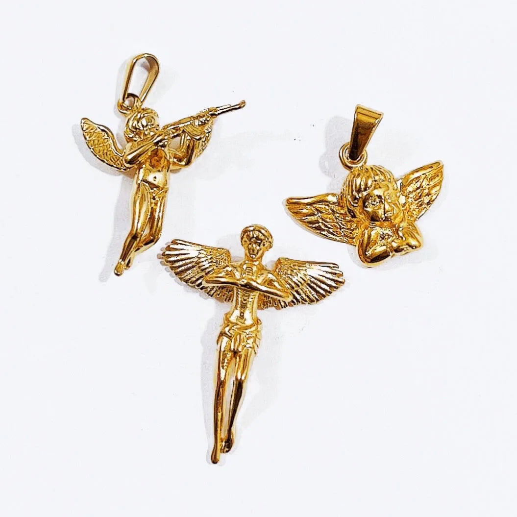 In Stocks Cherub Cupid Angel Pendant Stainless Steel Hot Compass Lion Rose Jewelry 18k Gold Women Angel With Gun Pendant