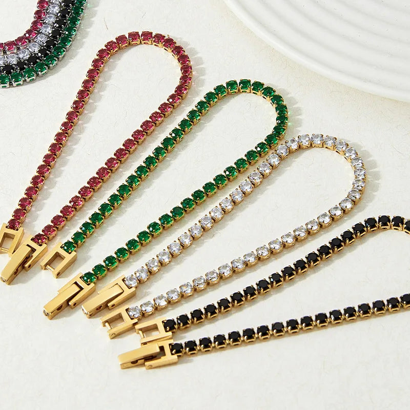High Quality 18K Gold Plated Stainless Steel Bracelet Fashion Full Pave Red Green White Black Square Zircon Bracelet for Women