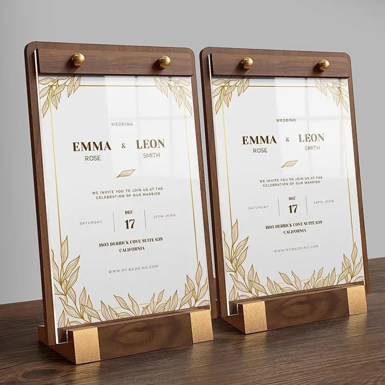 Walnut Wood Vertical Table Card Menu Display Stand Solid Wood Price Sign Holder Customized Wooden Table Tent for Desktop