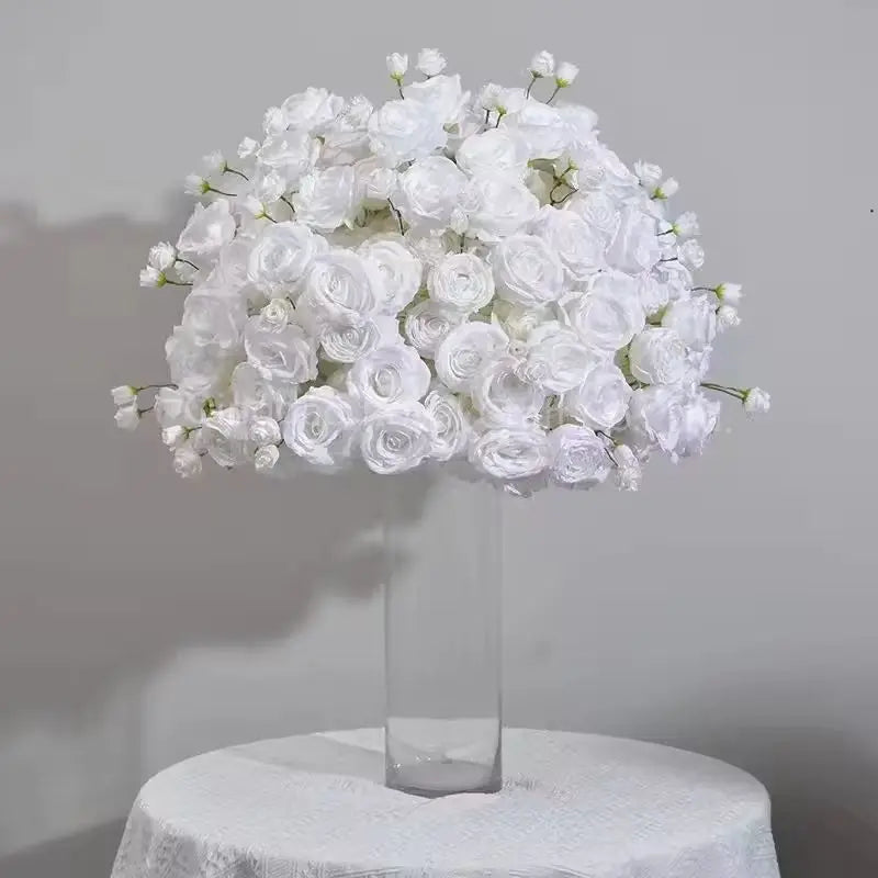 Customized White Hydrangea Rose Flower Ball High Artificial Silk Cloth Centerpieces for Wedding Christmas Table Decoration