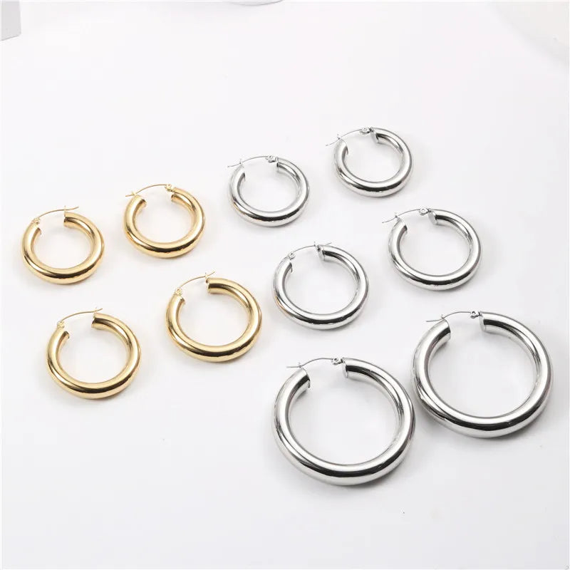 New Trendy Earring 18K Gold Plated Hollow Simple C Hoop Earrings for Women Stainless Steel Earrings Wholesale