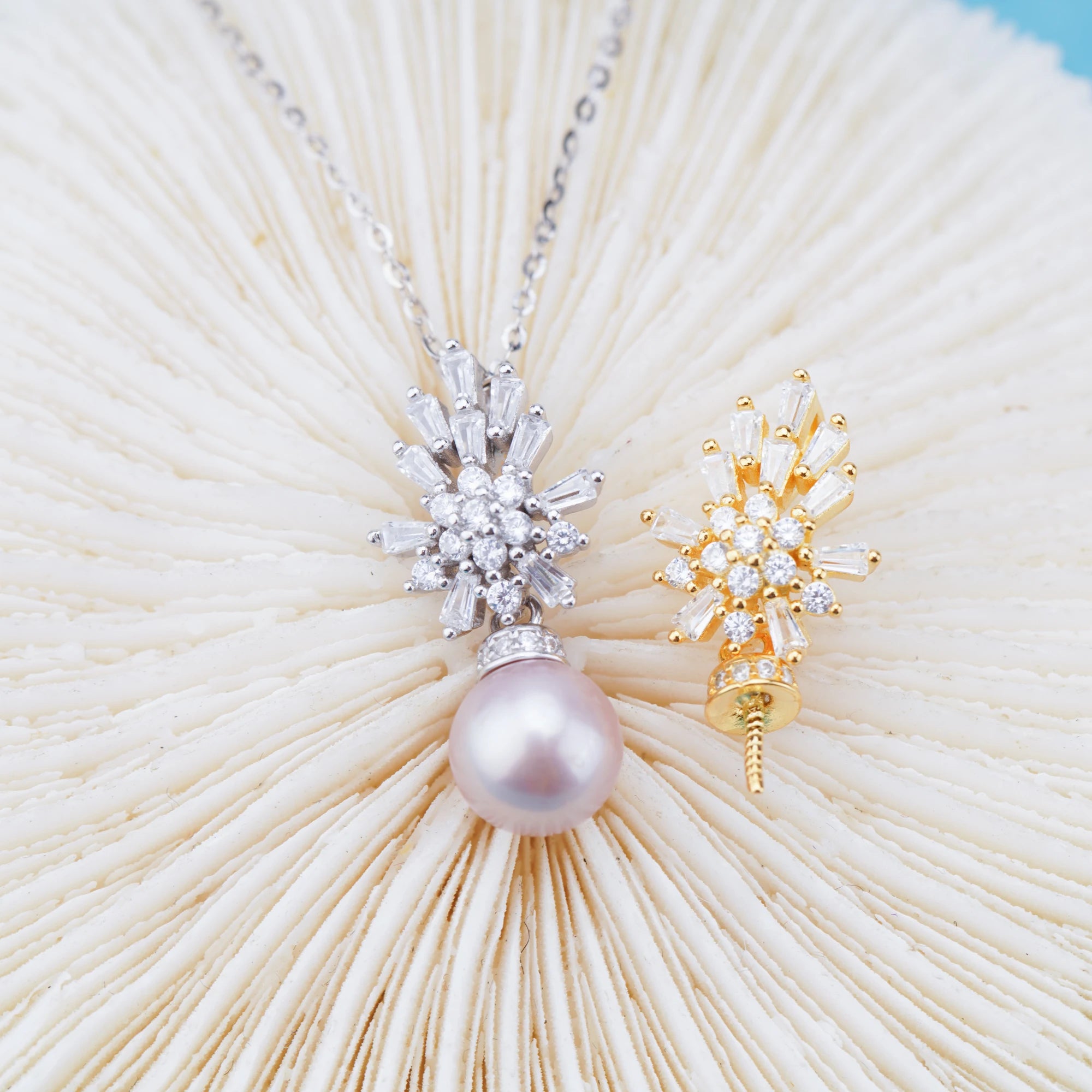 P011041 DIY 6-8mm Natural Freshwater Pearl Pendant Accessory 925 Sterling Silver Engagement Jewelry Necklace for Women