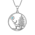 925 Sterling Silver Reindeer and Pine Tree Pendant Necklace for Women Christmas Gift