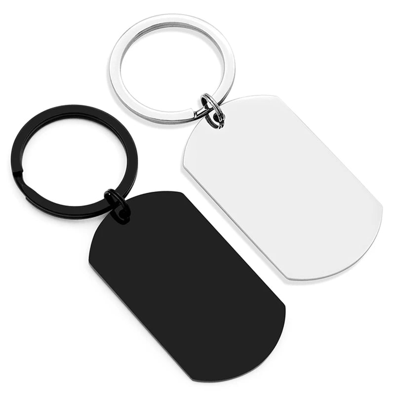 Wholesale DIY Custom Logo Metal Dog Tag Stainless Steel Key Chain Glossy Double-sided Lettering Engraved Custom Keychains