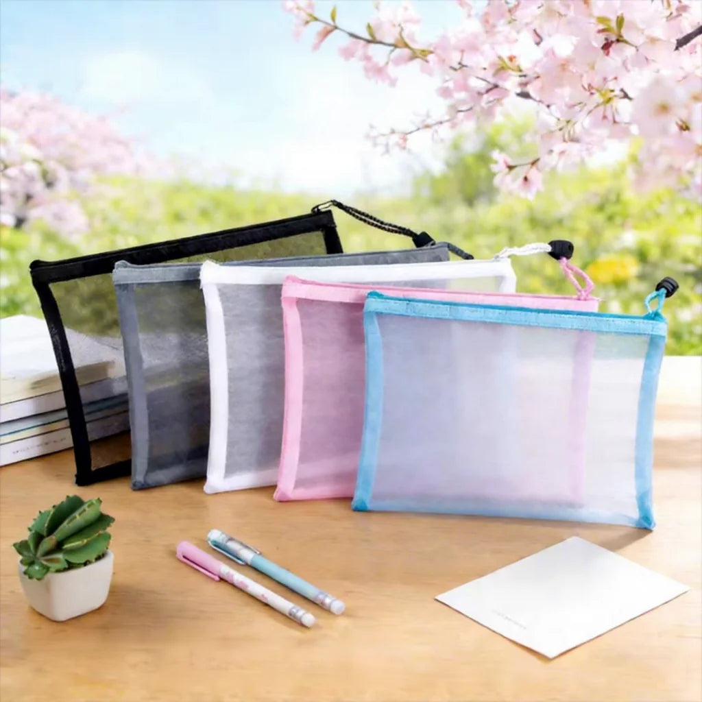 Multi-color Zipper File Pack Set - Transparent Nylon Office and School File Storage Boxes Customizable