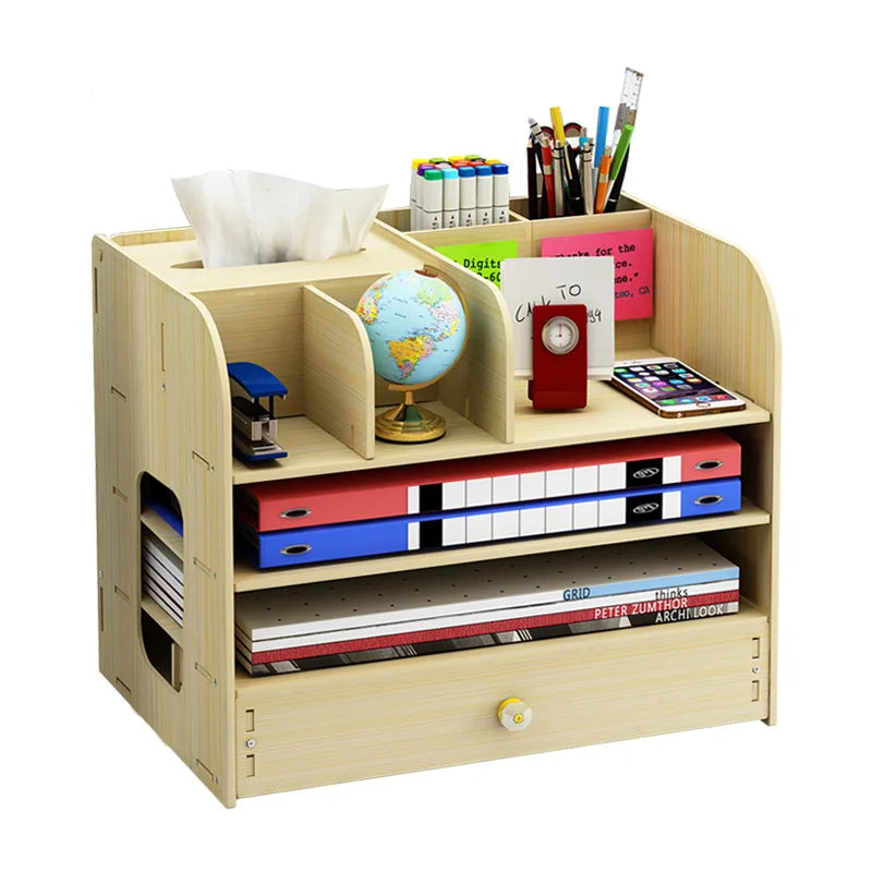 Multi-function Office Desk Organizer with Drawer Wooden Office Drawer Organizer Desktop