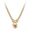 14K Gold Plated Stainless Steel Jewelry Thick Chain Heart Lock Pendant Accessories Necklaces P223300
