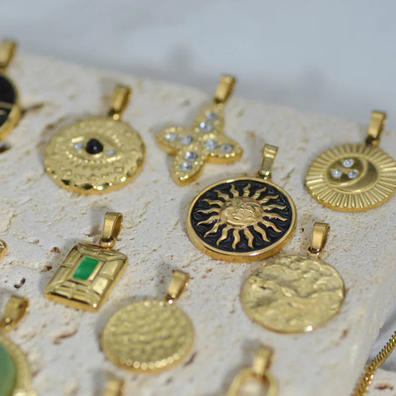 Wholesale Natural Stone Devil Eyes Pendant Necklace Bling Diamond Love Stainless Steel Moon Star Diy Necklace