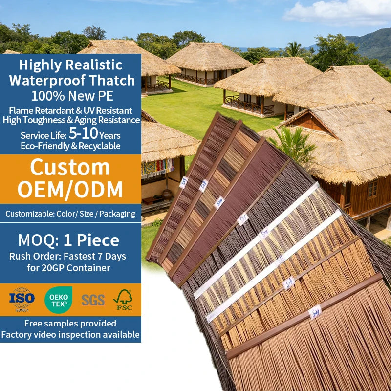 Weather Resistant Roofing Thatching Do Telhado De Palha Atap Ijuk Artificial Palha Telhas Com Thatch