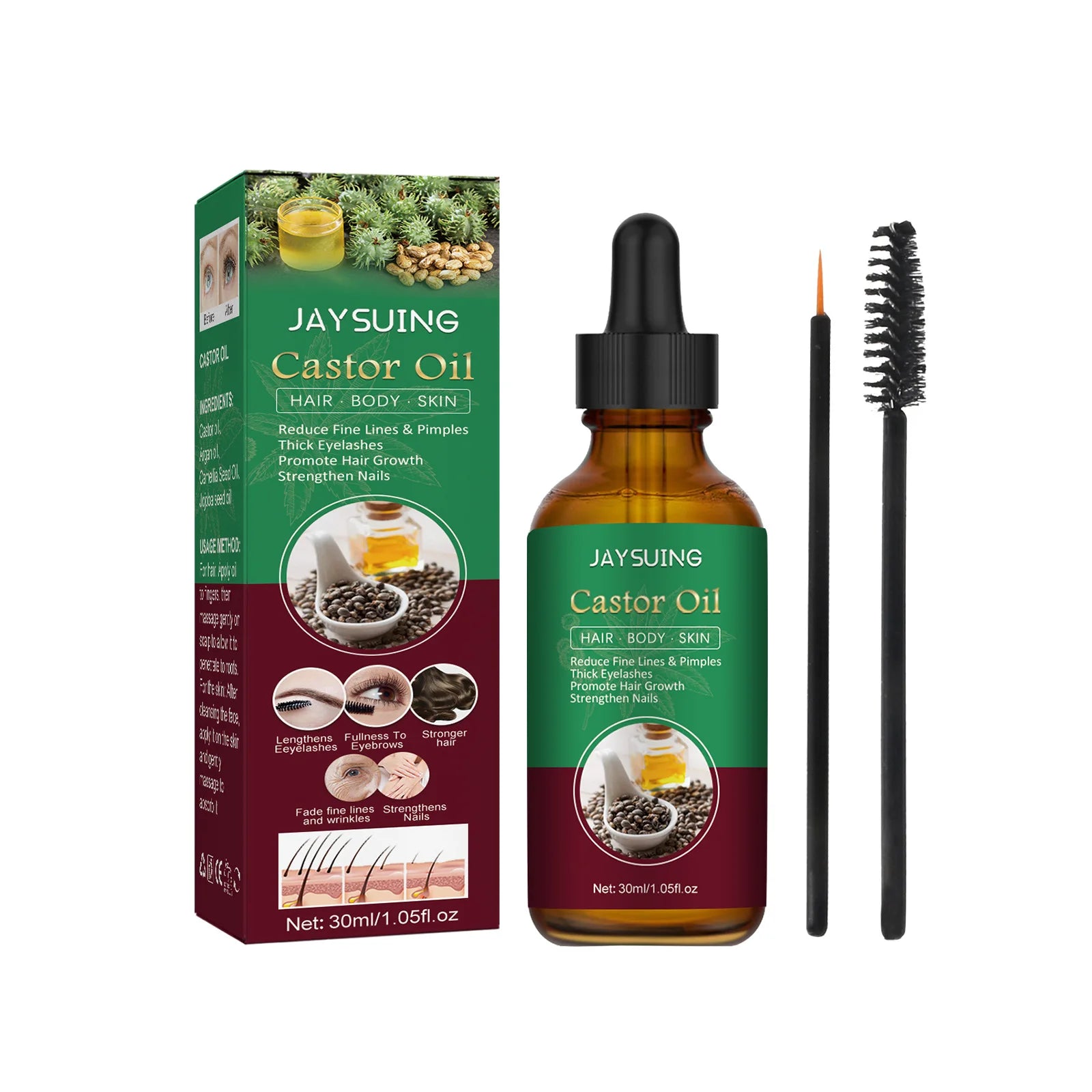 Private Label JAYSUING Body Skin Massage Hair Eye Lash Growth Black Castor Oil Natural
