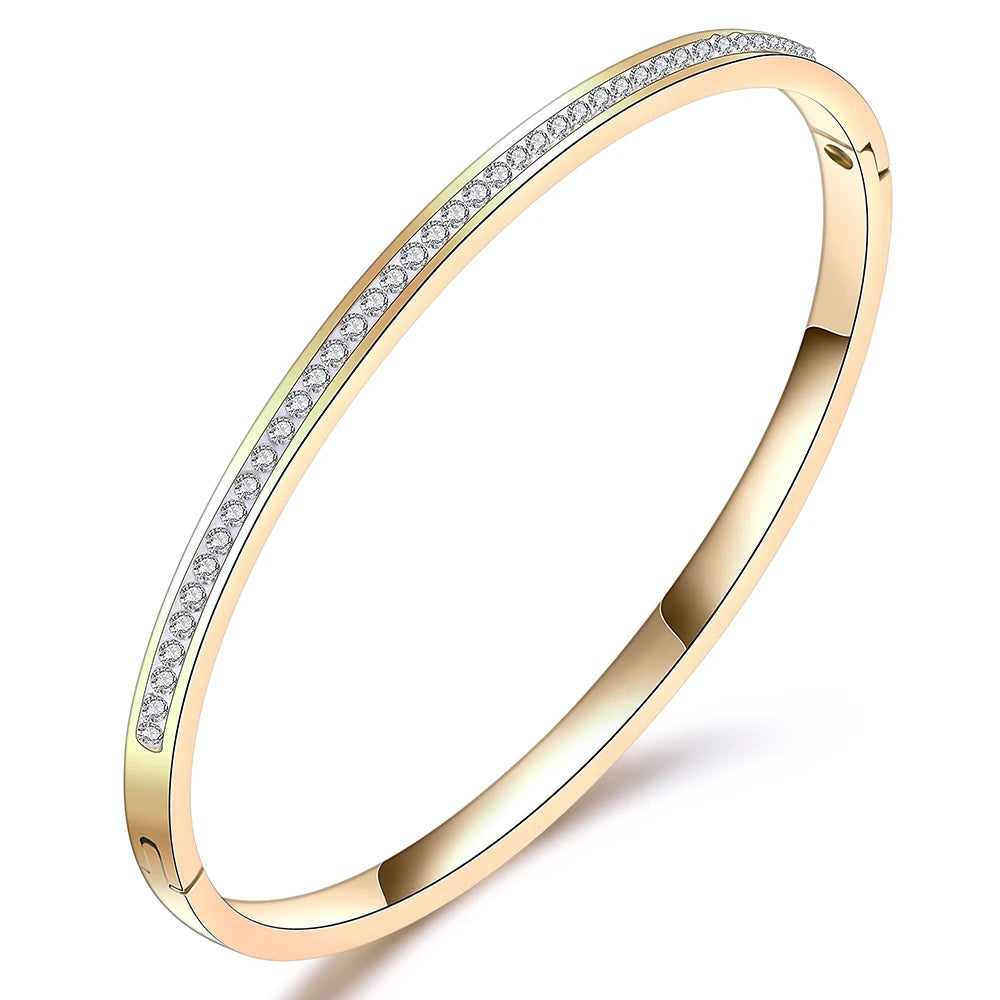 New Design 65mm Bracelets Simple CZ Crystal Jewelry Pave Stainless Steel Bracelets Bangles for Women