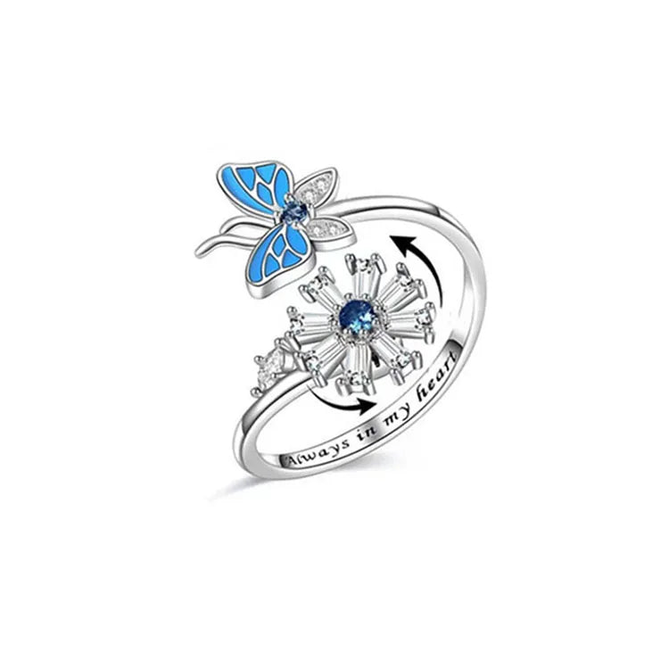 G1818 Copper Fidget Spinner Ring Anti-Anxiety Snowflake Butterfly Rotating Jewelry for Engagement Party Anniversary