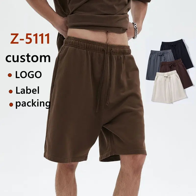 Custom Long Drawstring 85% Cotton 15% Polyester  Training Athletic Unisex 5 Inch Sports Sweat Shorts for Men