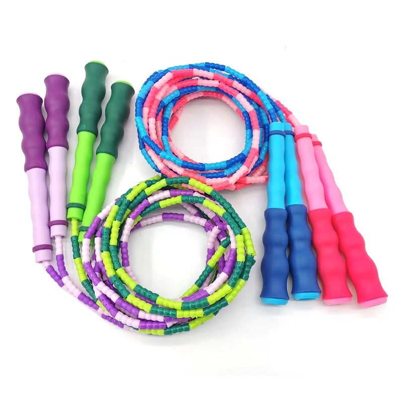 Hot Sale Beaded Workout Children Segment Plastic Weighted Pink 3m 0.3kg Indoor Exercise Skipping Rope for Kids