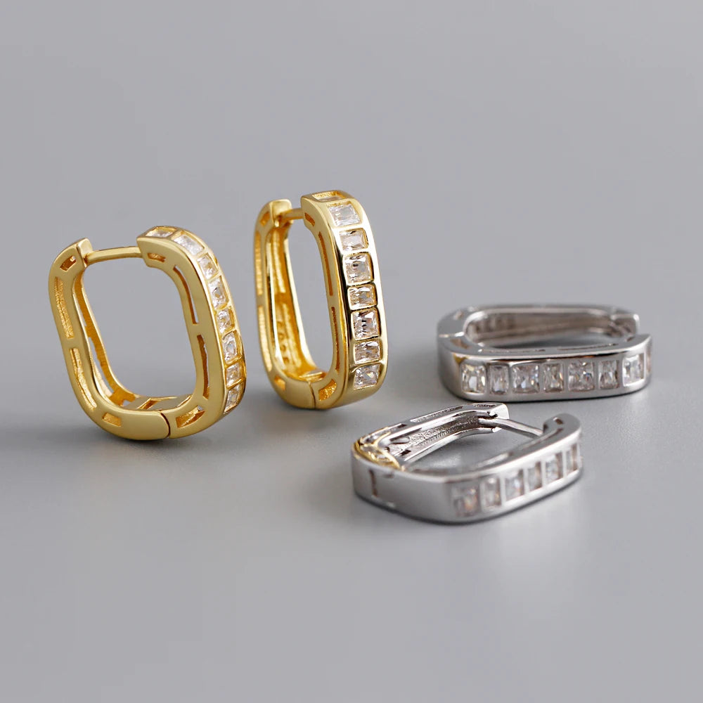 Dropshipping Fashion Jewelry 925 Sterling Silver square Shape Cz Diamond Gold Plated Hoop Earrings for Women