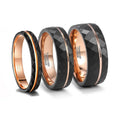 POYA Rose Gold Plated Hammered Tungsten Ring Mens 8mm 6mm 4mm Black Men Women Wedding Band MegaBDM