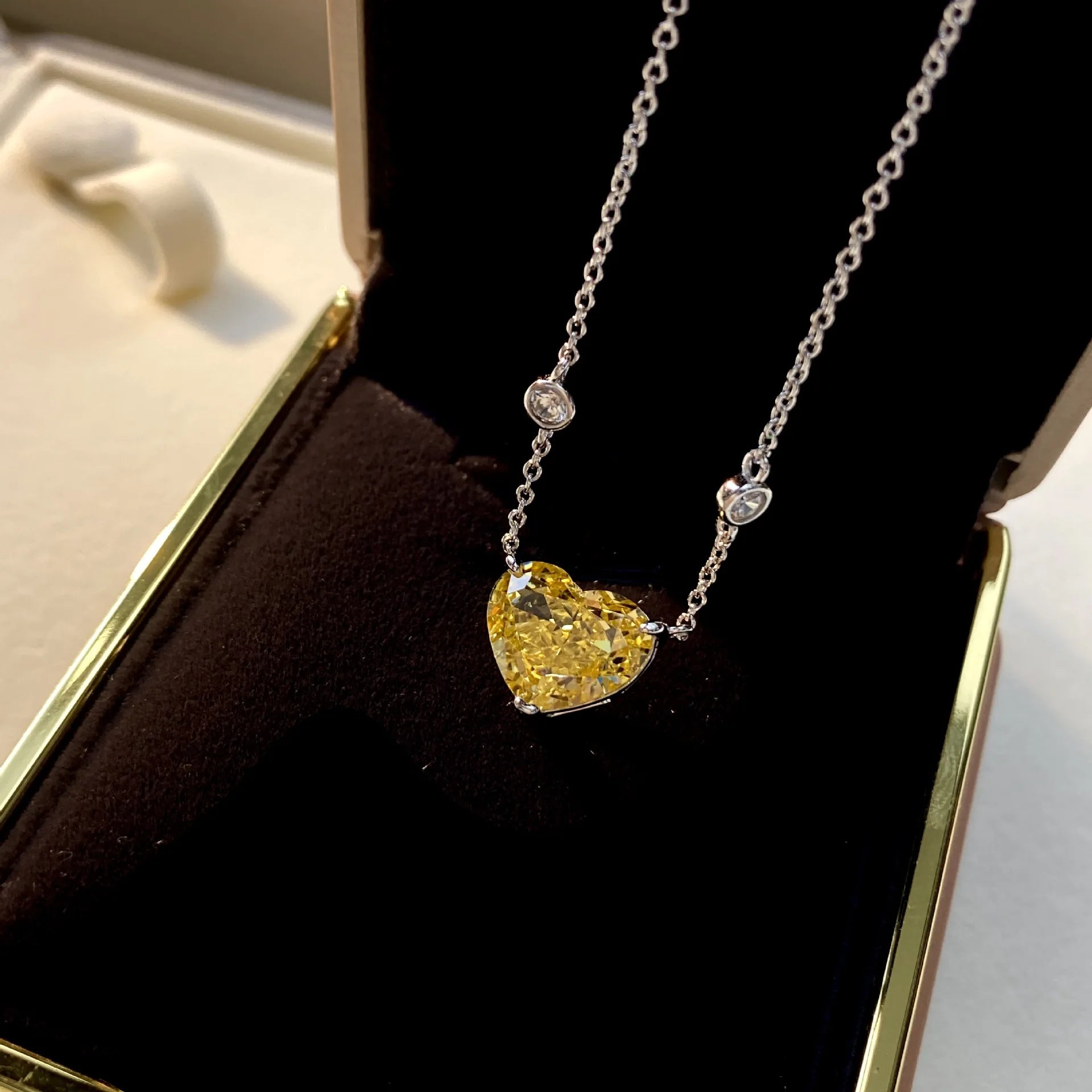 Drop Shipping 925 Sterling Silver  Gold Plated Women Necklace Jewelry Heart Diamond Necklace