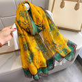 Fashion Ladies Bright Yellow Pattern Bamboo Print Silk Organza Shawls for Women Polyester Soft Yarn Scarf Shawl for Summer