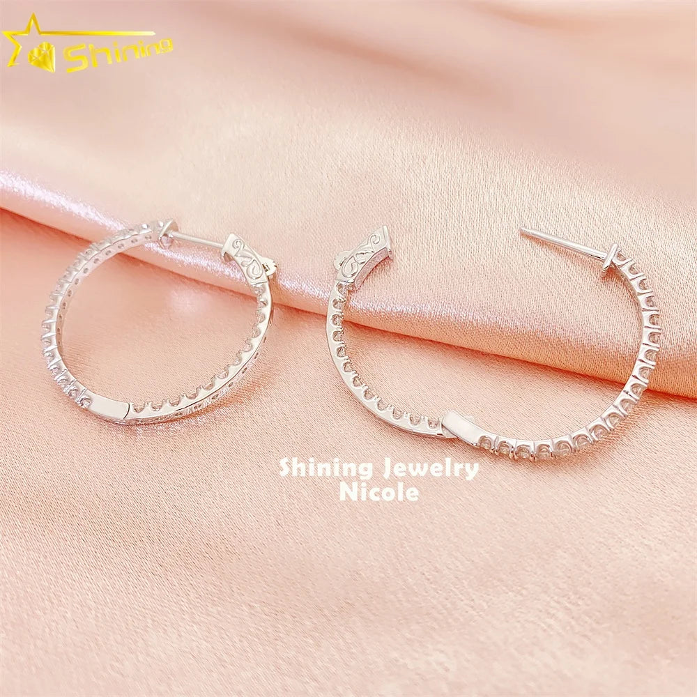Pass Diamond Tester Women 2.0MM Gemstone VVS Moissanite Big 925 Sterling Silver Hoop Earrings