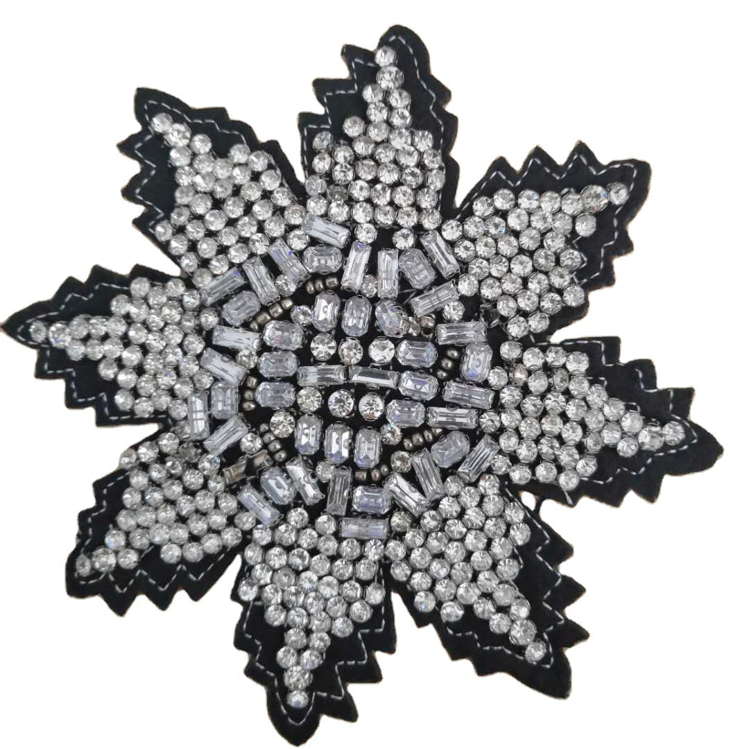 Excellent Quality  Large Flower Rhinestone Appliques Patches Rhinestone Beaded Patches Applique for Clothing