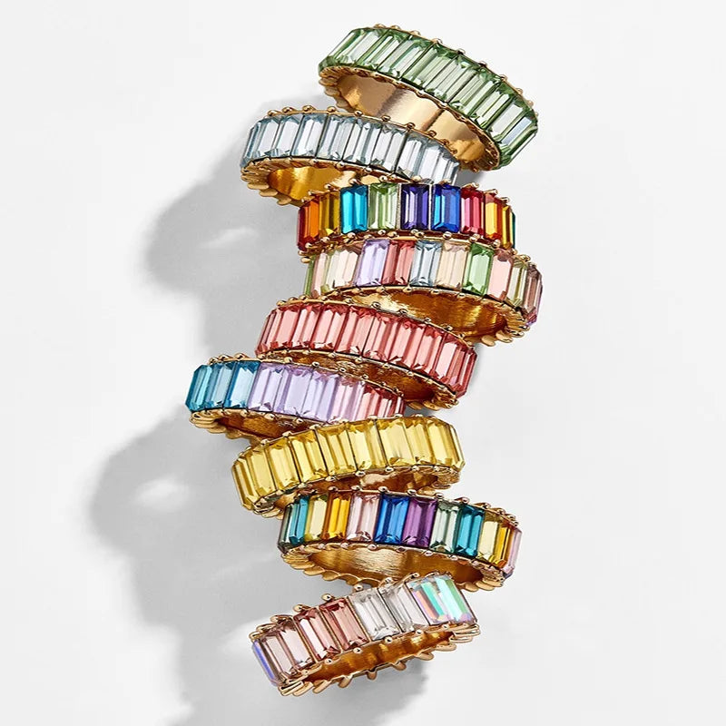 Hot Sale Trendy Fashion Cheap Alloy Colorful Lab Created Crystal Princess Cut Cluster Rings Luxury Gold Gorgeous Personalized