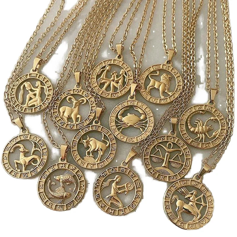 Dainty Gold Plated 12 Horoscope Zodiac Sign Pendant Necklace Fashionable Trendy Chains for Women Wedding and Party Gift