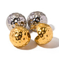 INS Style Retro Jewelry Hollow Ball Stud Earring 18K PVD Gold Plated Stainless Steel Hammer Lava Round Shape Earrings for Women