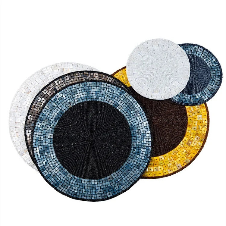 Retro Glass Bead + Shell Mat Eco-Friendly Minimalist Carton Packaging Table Decoration for Restaurant Bar Wedding Design Multi